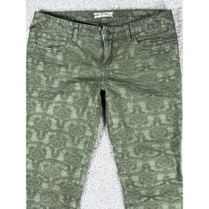 Free People Olive Green Lace Pattern Skinny‎ Jeans Women S 29 Waist 30 Inseam 27
